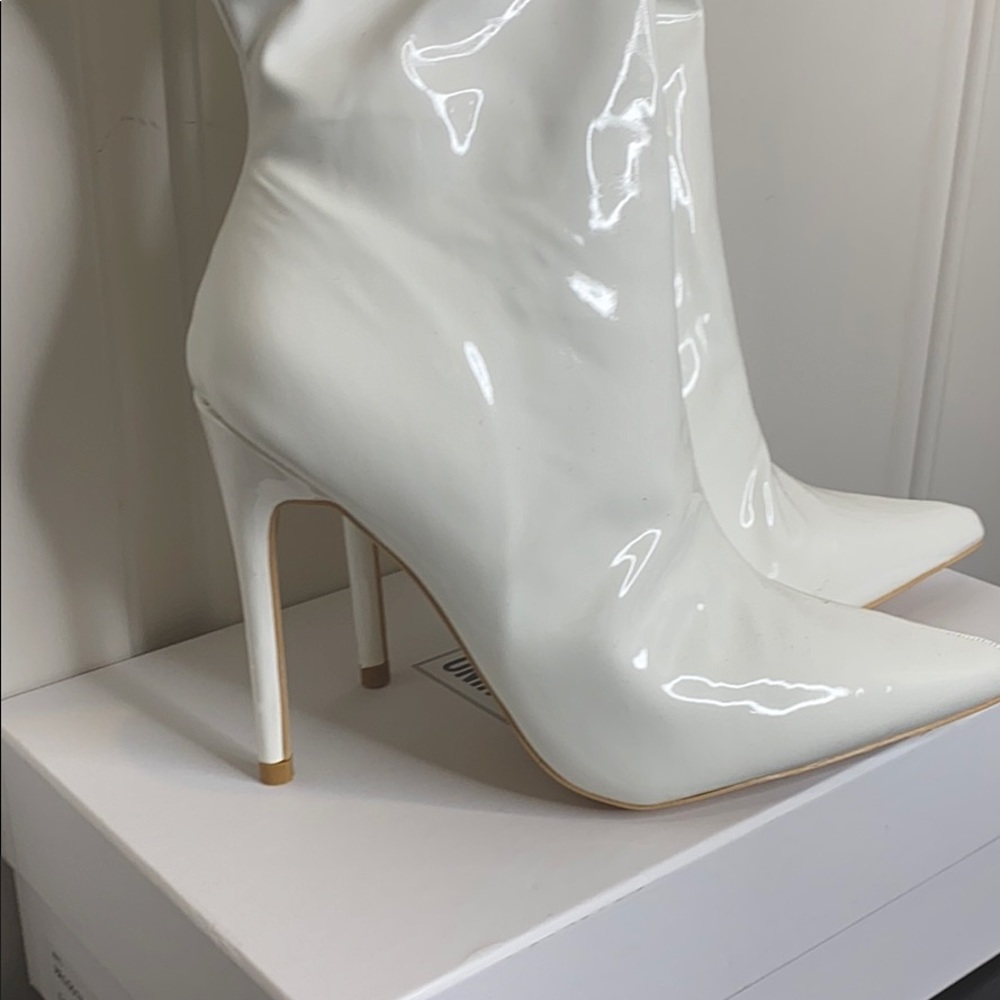 White thigh-high Heel Boots